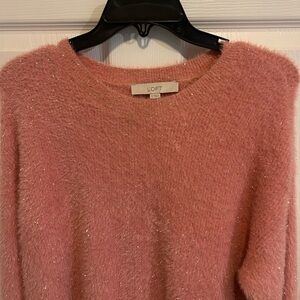 LOFT Fuzzy Pink Crew Neck Sweater